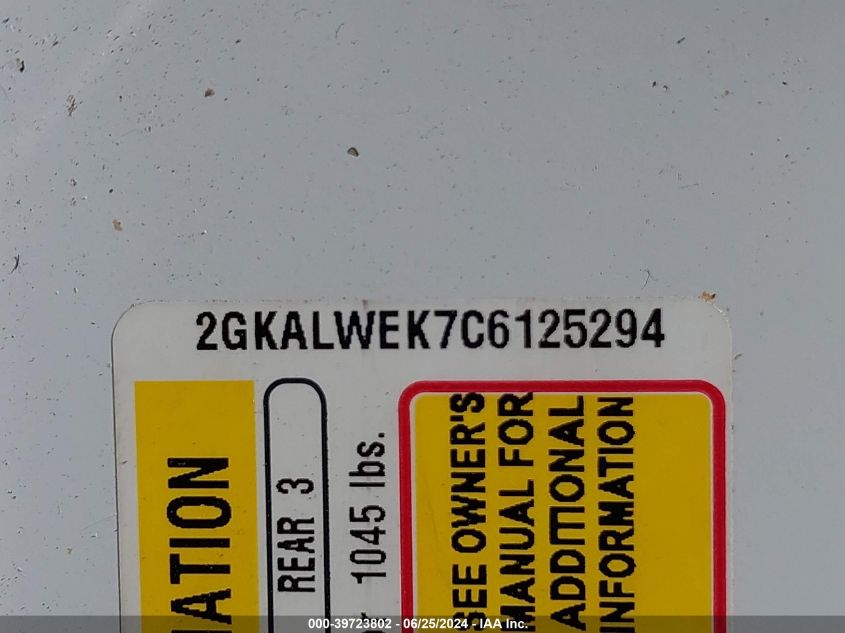 2012 GMC Terrain Slt-2 VIN: 2GKALWEK7C6125294 Lot: 39723802