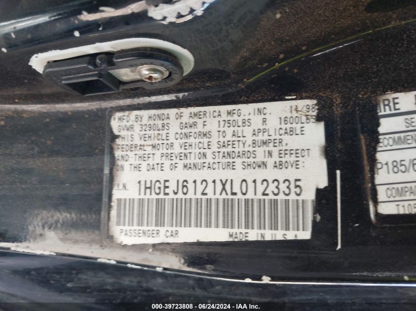 1999 Honda Civic Dx VIN: 1HGEJ6121XL012335 Lot: 39723808