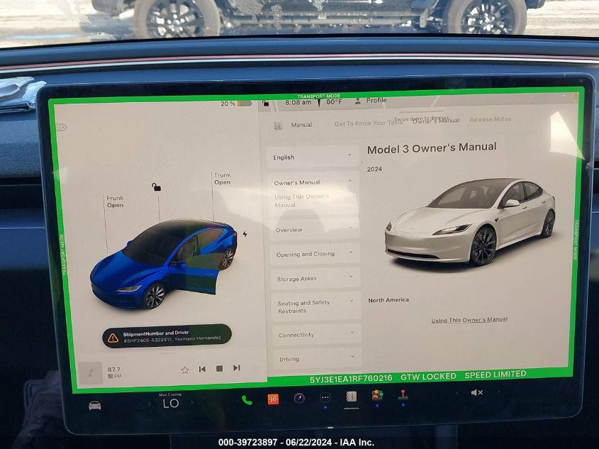 2024 TESLA MODEL 3 - 5YJ3E1EA1RF760216