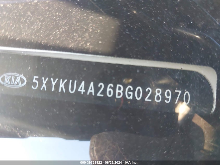 2011 Kia Sorento Ex VIN: 5XYKU4A26BG028970 Lot: 39723922