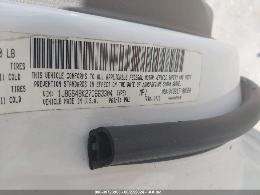 2007 Jeep Grand Cherokee Laredo VIN: 1J8GS48K27C663304 Lot: 39723953