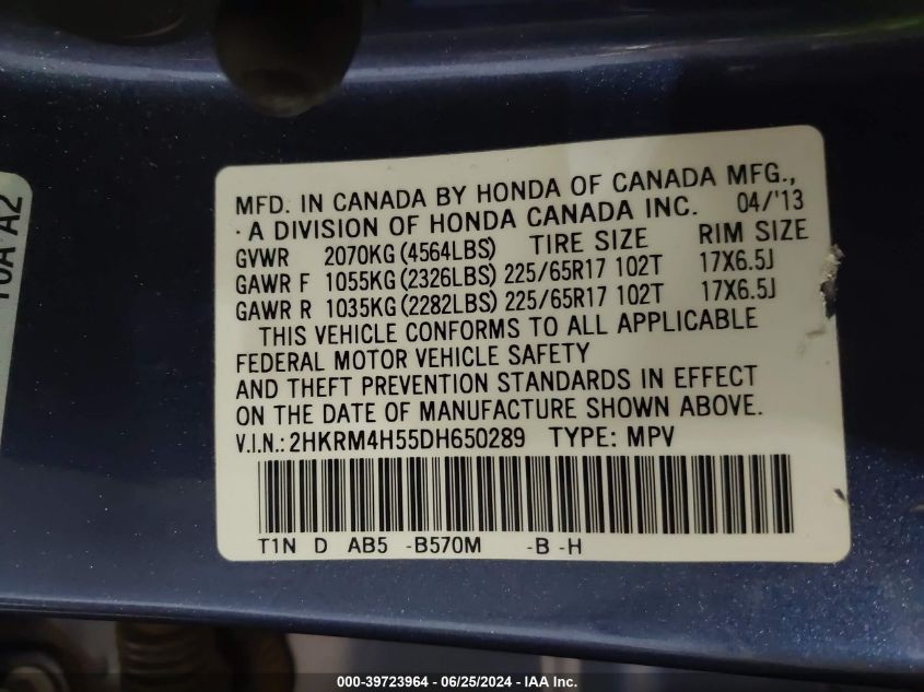 2013 HONDA CR-V EX - 2HKRM4H55DH650289