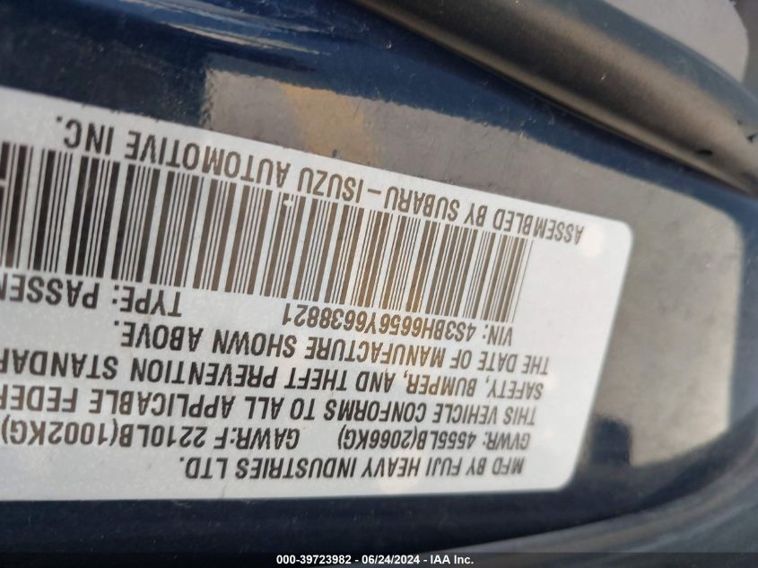 2000 Subaru Outback VIN: 4S3BH6656Y6638821 Lot: 39723982