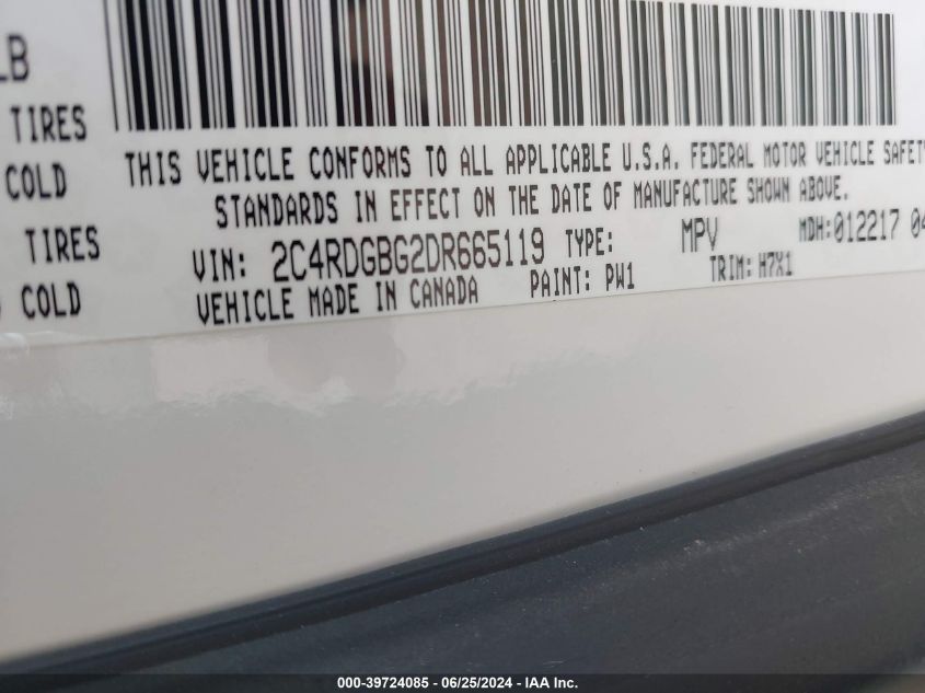 2013 Dodge Grand Caravan Se VIN: 2C4RDGBG2DR665119 Lot: 39724085