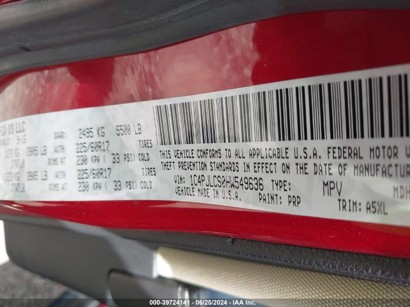 2017 Jeep Cherokee Latitude VIN: 1C4PJLCS0HW549636 Lot: 39724141