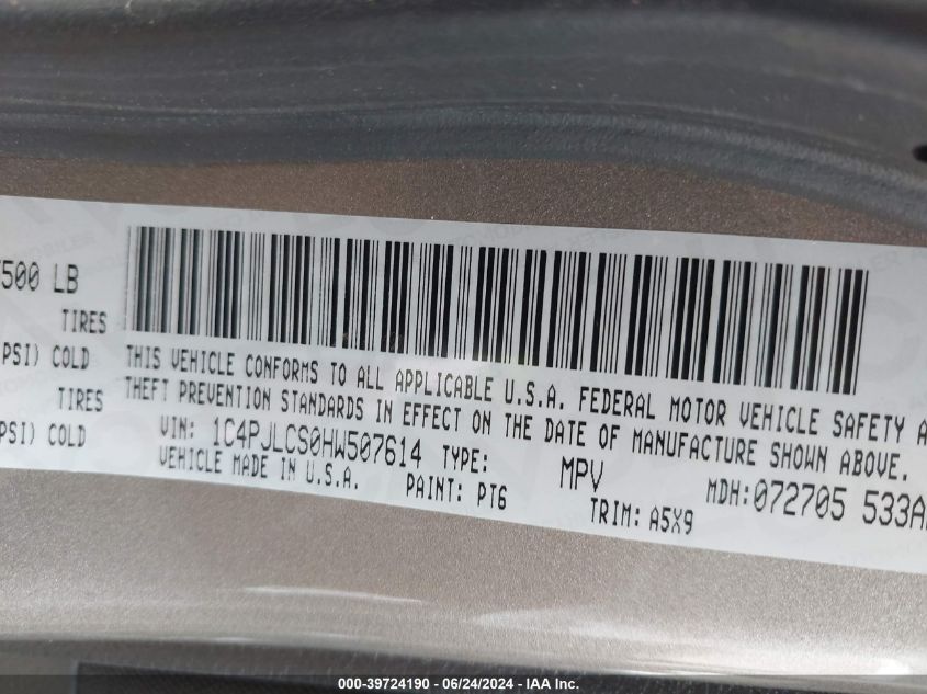2017 Jeep Cherokee Latitude Fwd VIN: 1C4PJLCS0HW507614 Lot: 39724190