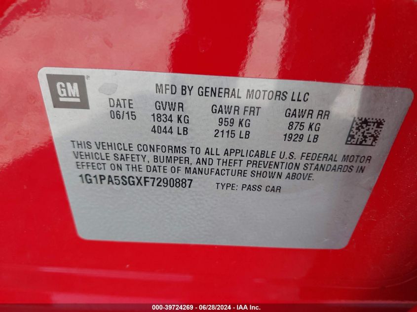 2015 Chevrolet Cruze Ls Auto VIN: 1G1PA5SGXF7290887 Lot: 39724269