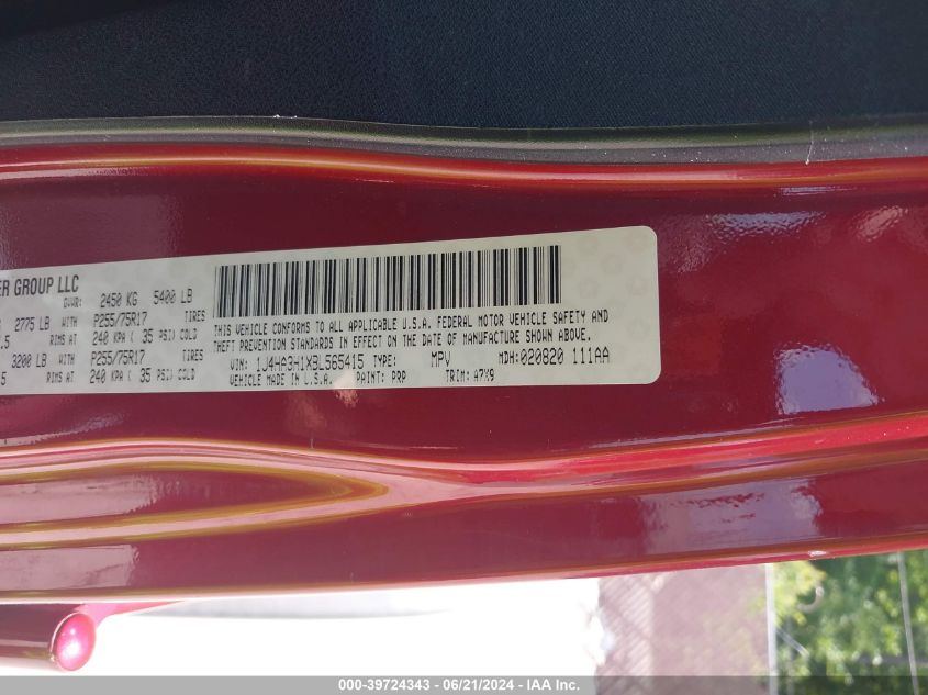 2011 Jeep Wrangler Unlimited Sport VIN: 1J4HA3H1XBL565415 Lot: 39724343