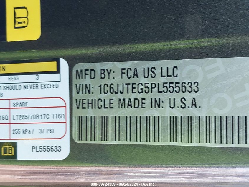 2023 Jeep Gladiator Mojave 4X4 VIN: 1C6JJTEG5PL555633 Lot: 39724359