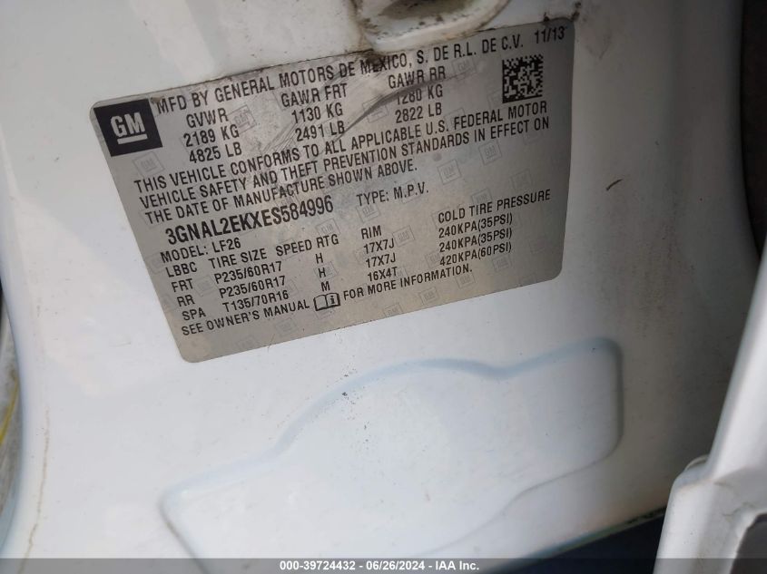 2014 CHEVROLET CAPTIVA SPORT 2LS - 3GNAL2EKXES584996