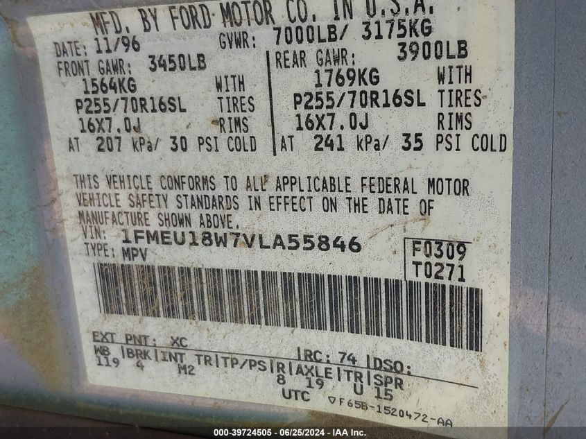 1997 Ford Expedition Eddie Bauer/Xlt VIN: 1FMEU18W7VLA55846 Lot: 39724505