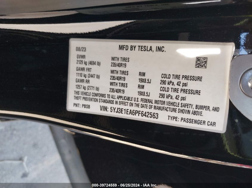 2023 TESLA MODEL 3 - 5YJ3E1EA6PF642563