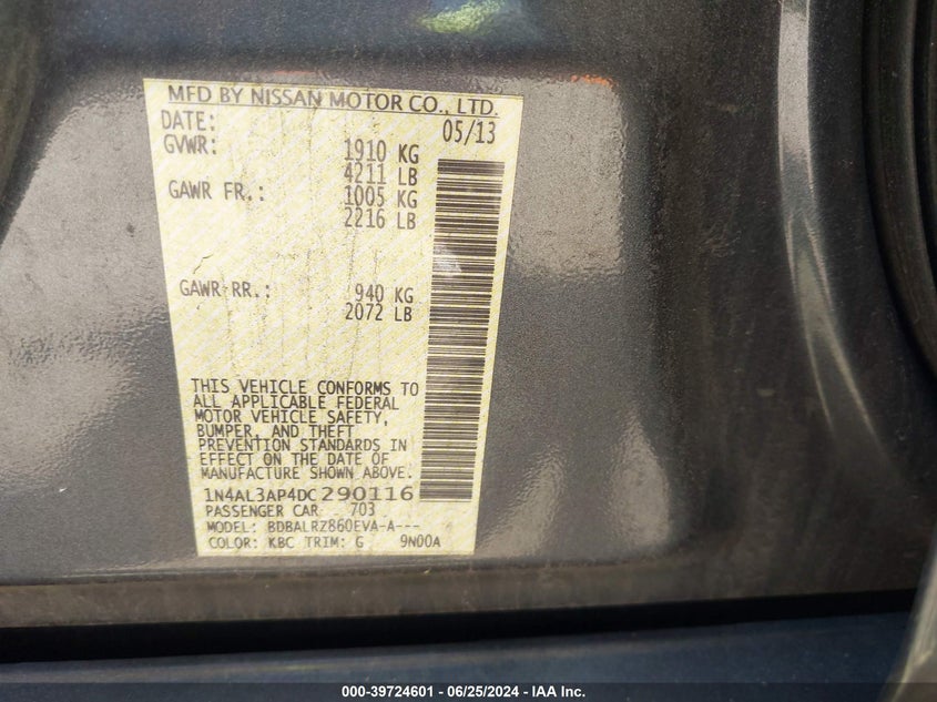 1N4AL3AP4DC290116 2013 Nissan Altima 2.5 S