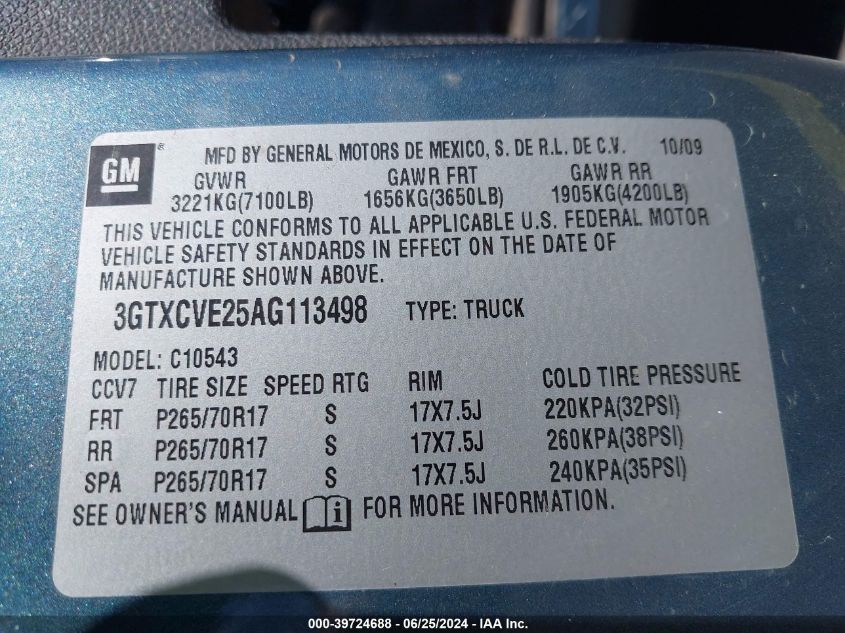 2010 GMC Sierra C1500 Sle VIN: 3GTXCVE25AG113498 Lot: 39724688