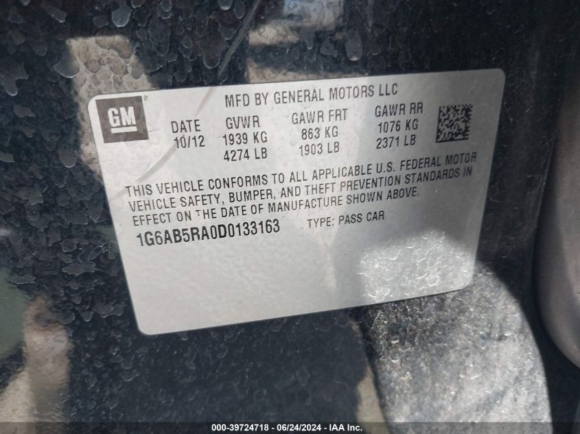 2013 Cadillac Ats Luxury VIN: 1G6AB5RA0D0133163 Lot: 39724718