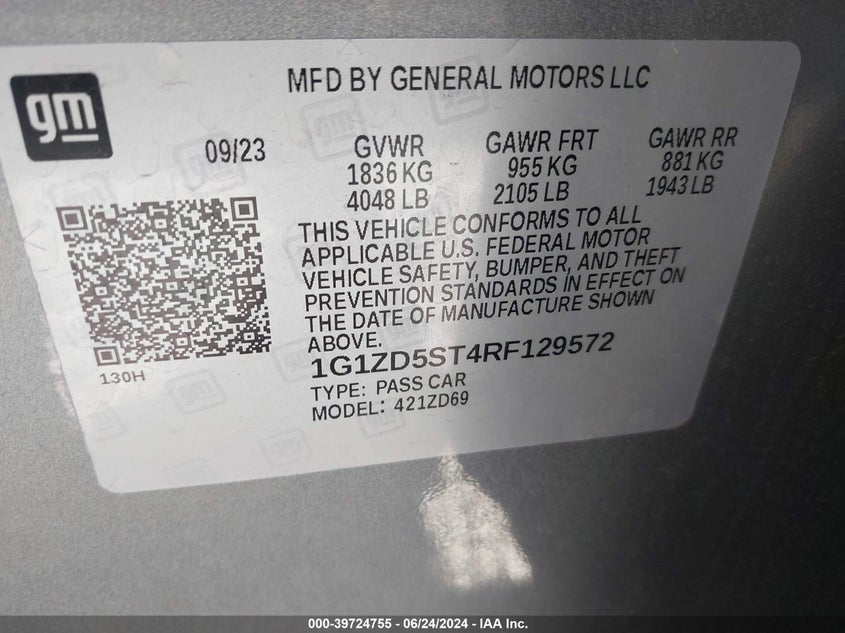 2024 CHEVROLET MALIBU LT - 1G1ZD5ST4RF129572