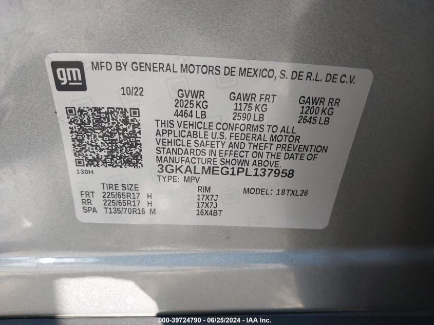 2023 GMC Terrain Fwd Sle VIN: 3GKALMEG1PL137958 Lot: 39724790