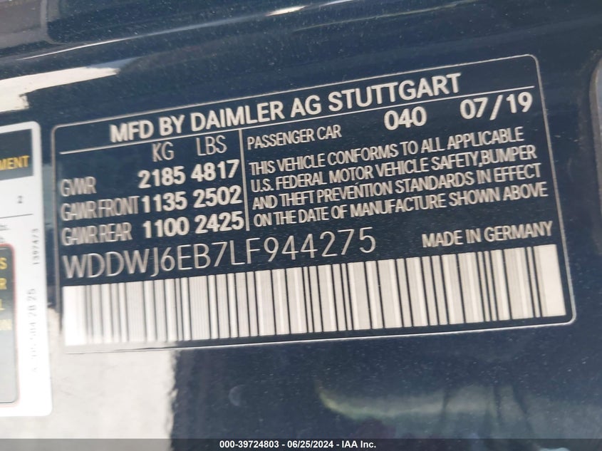 VIN WDDWJ6EB7LF944275 2020 MERCEDES-BENZ AMG C 43 4MATIC