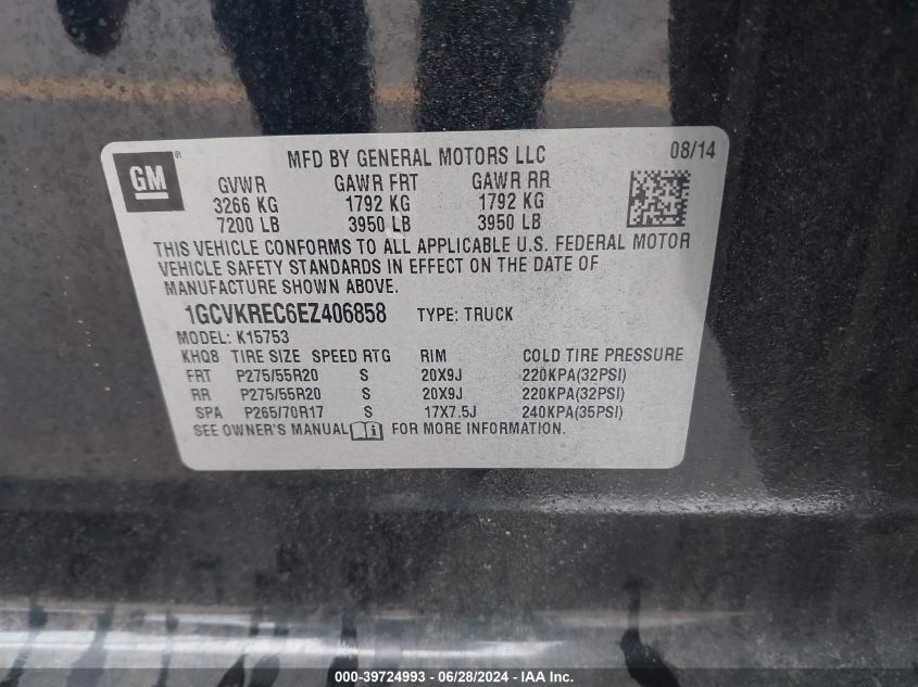 2014 Chevrolet Silverado 1500 1Lt VIN: 1GCVKREC6EZ406858 Lot: 39724993