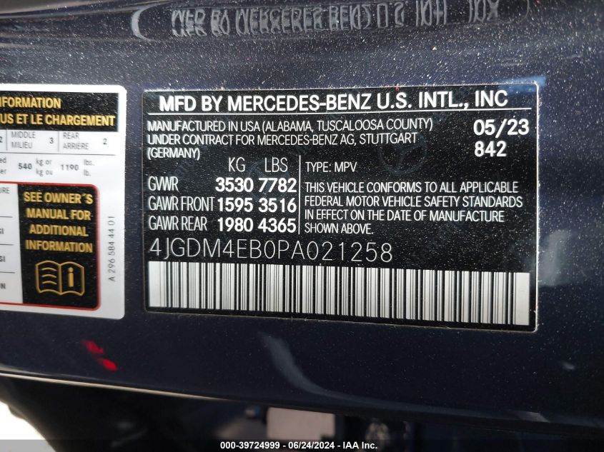 4JGDM4EB0PA021258 2023 Mercedes-Benz Eqs 580 Suv 4Matic