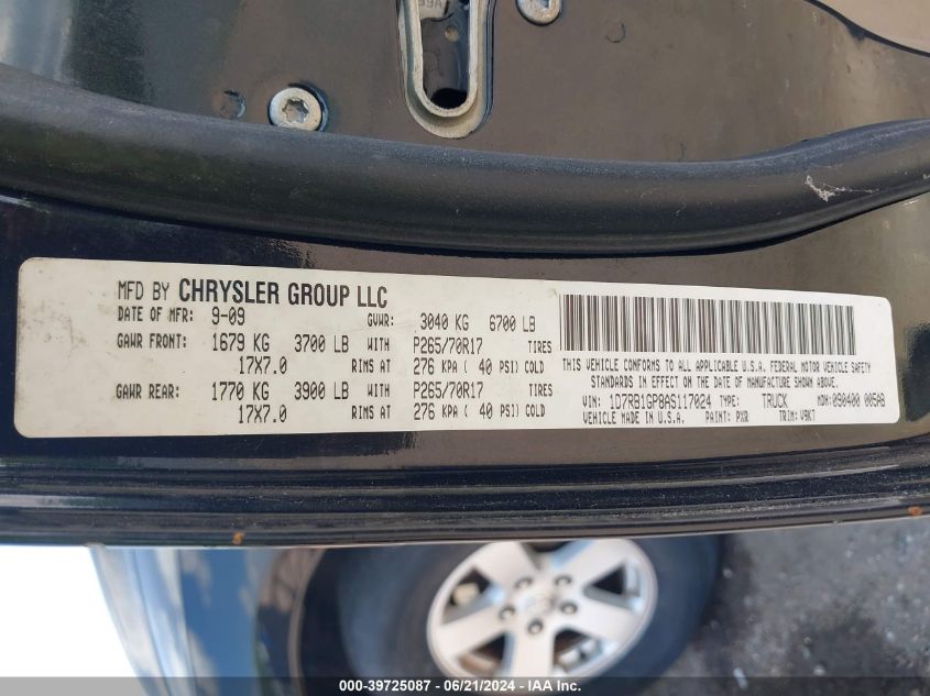 2010 Dodge Ram 1500 Slt/Sport/Trx VIN: 1D7RB1GP8AS117024 Lot: 39725087