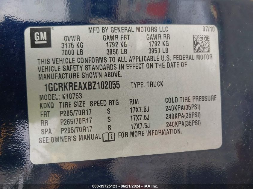 2011 Chevrolet Silverado 1500 Ls VIN: 1GCRKREAXBZ102055 Lot: 39725123