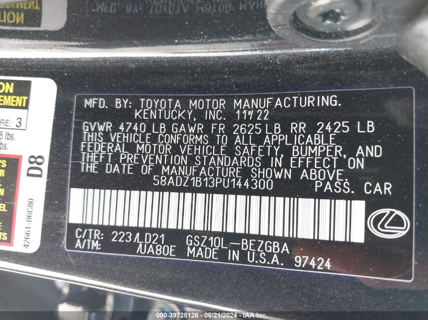 58ADZ1B13PU144300 2023 Lexus Es 350