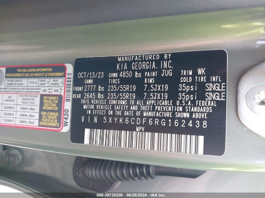 2024 Kia Sportage X-Line VIN: 5XYK6CDF6RG162438 Lot: 39725208