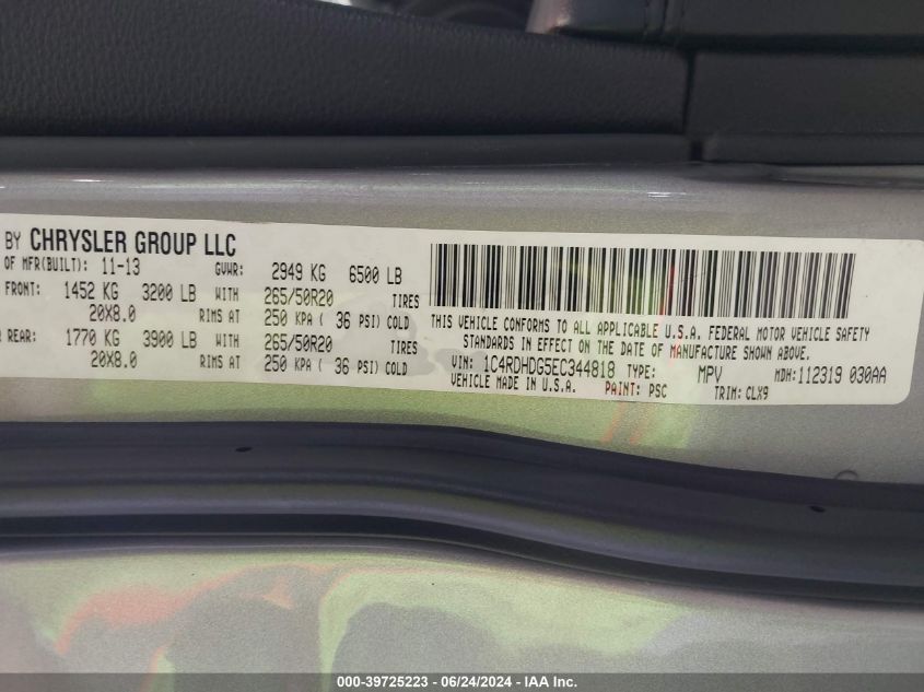 1C4RDHDG5EC344818 2014 Dodge Durango Limited