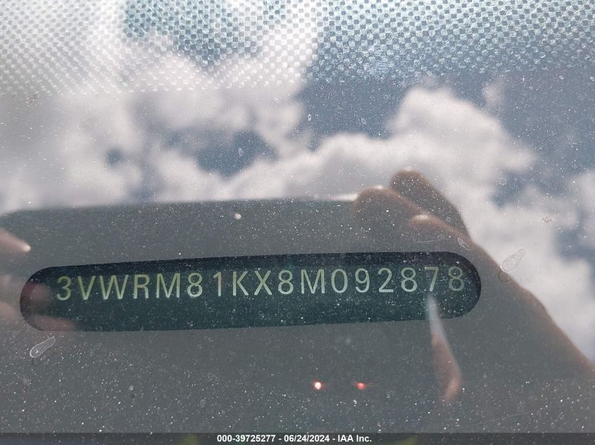 2008 Volkswagen Jetta Se/Sel VIN: 3VWRM81KX8M092878 Lot: 39725277
