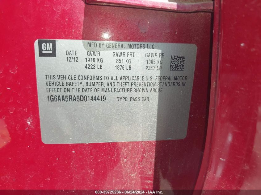 2013 Cadillac Ats Standard VIN: 1G6AA5RA5D0144419 Lot: 39725286