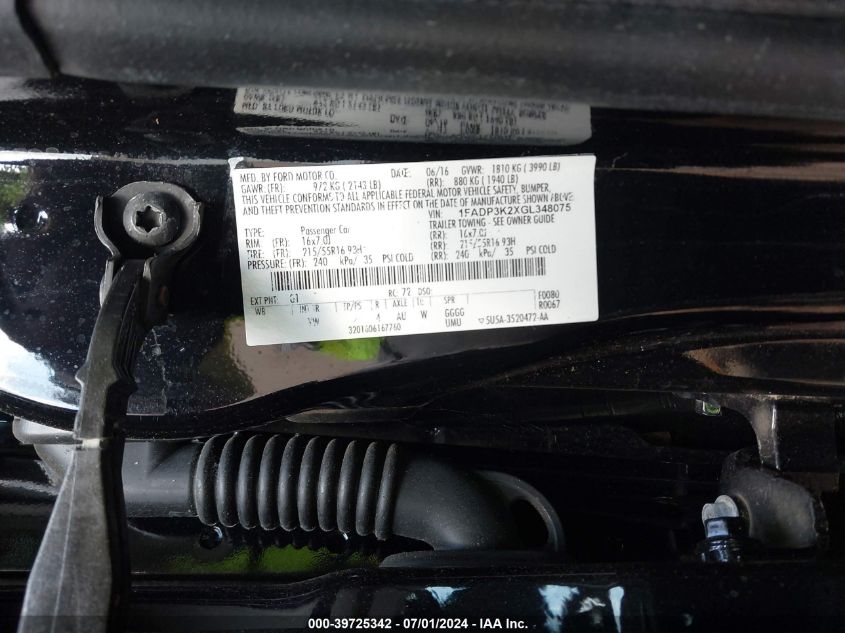 2016 Ford Focus Se VIN: 1FADP3K2XGL348075 Lot: 39725342