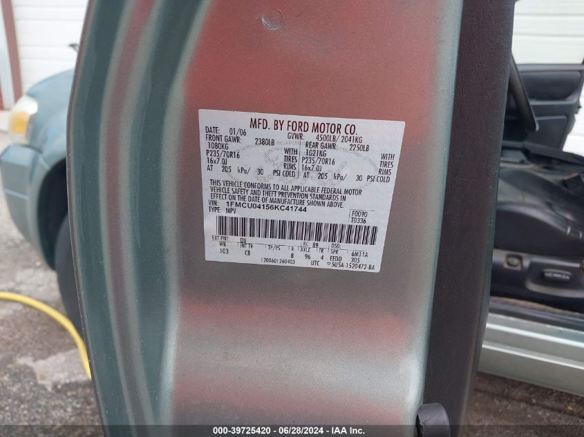 2006 Ford Escape Limited VIN: 1FMCU04156KC41744 Lot: 39725420