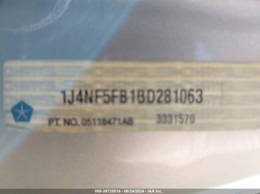 2011 Jeep Compass Limited VIN: 1J4NF5FB1BD281063 Lot: 39725516