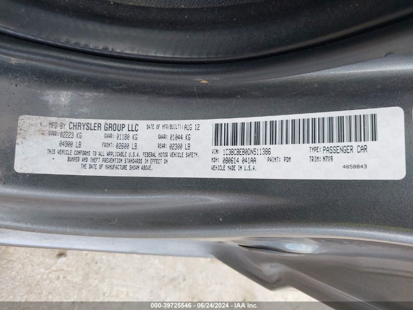 2013 Chrysler 200 Touring VIN: 1C3BCBEB0DN511386 Lot: 39725546