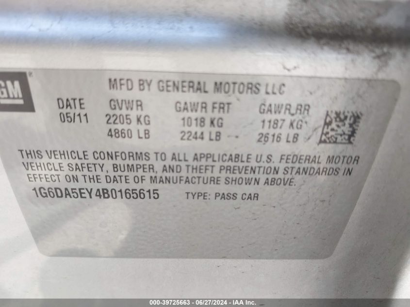 2011 Cadillac Cts Standard VIN: 1G6DA5EY4B0165615 Lot: 39725663