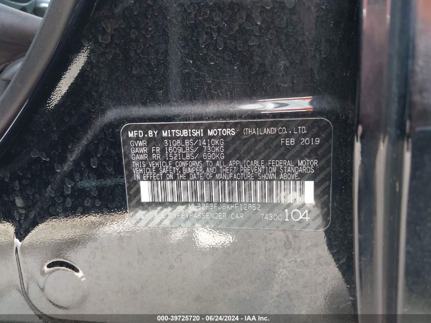 ML32F3FJ8KHF12852 2019 Mitsubishi Mirage G4 Es/Rf