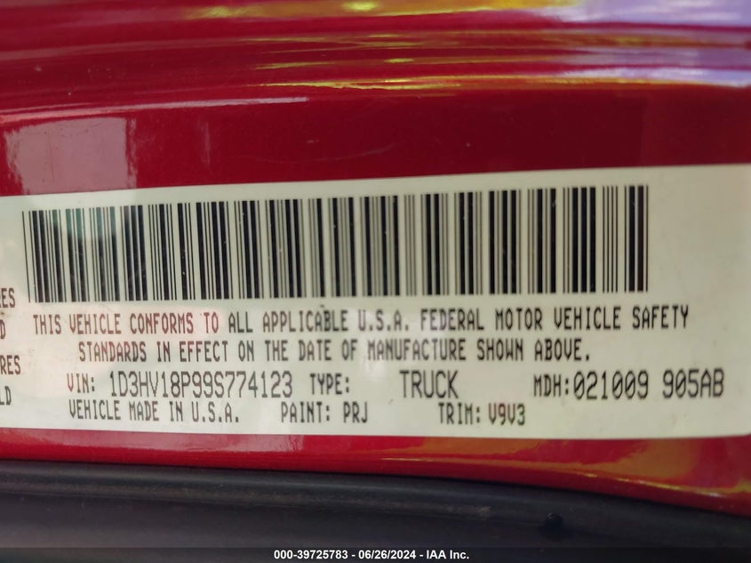 2009 Dodge Ram 1500 St VIN: 1D3HV18P99S774123 Lot: 39725783