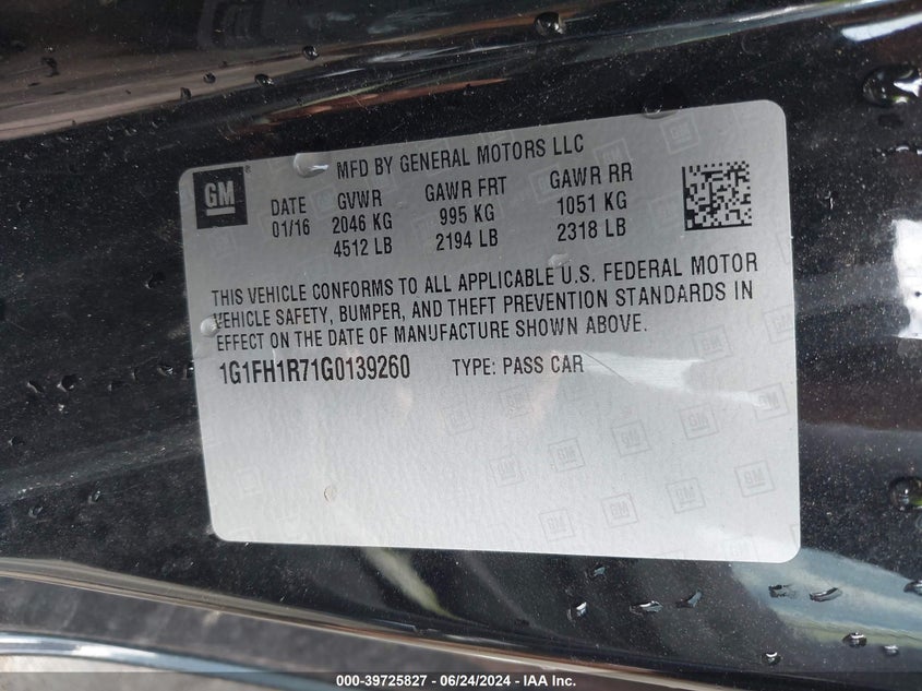 2016 Chevrolet Camaro 2Ss VIN: 1G1FH1R71G0139260 Lot: 39725827