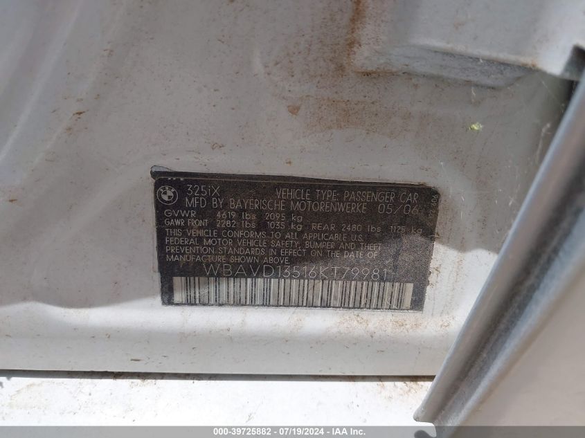 2006 BMW 325Xi Xi VIN: WBAVD13516KT79981 Lot: 39725882