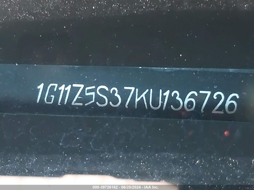 2019 Chevrolet Impala Lt VIN: 1G11Z5S37KU136726 Lot: 39726162
