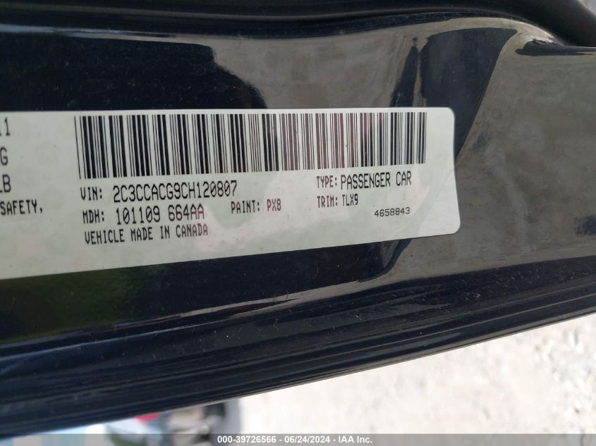 2012 Chrysler 300 Limited VIN: 2C3CCACG9CH120807 Lot: 39726566