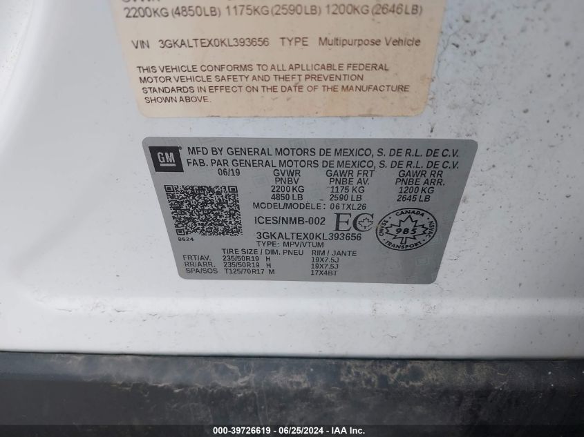 2019 GMC Terrain Sle VIN: 3GKALTEX0KL393656 Lot: 39726619