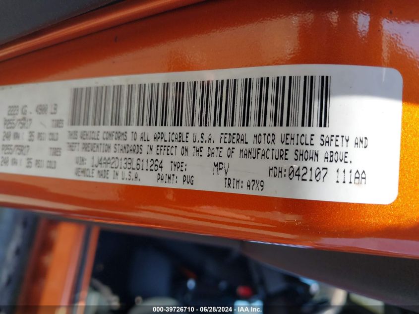 2011 Jeep Wrangler Sport VIN: 1J4AA2D13BL611264 Lot: 39726710