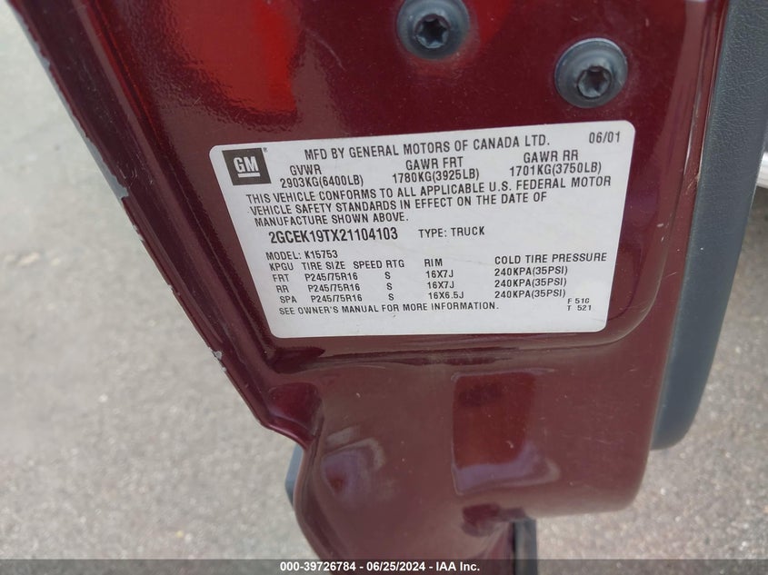 2002 Chevrolet Silverado 1500 Ls VIN: 2GCEK19TX21104103 Lot: 39726784