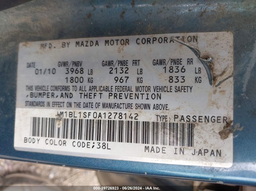 2010 Mazda Mazda3 I Touring VIN: JM1BL1SF0A1278142 Lot: 39726923
