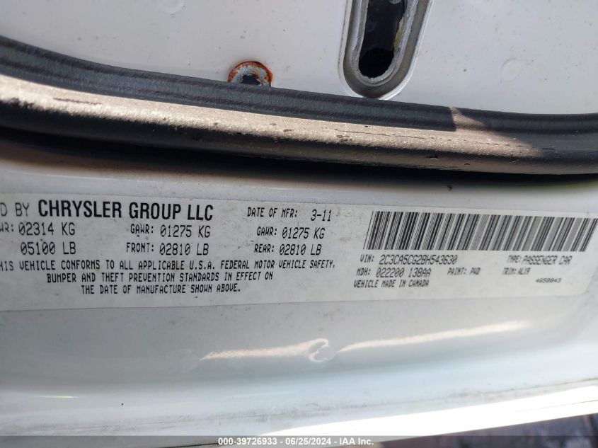 2011 Chrysler 300 Limited VIN: 2C3CA5CG2BH543630 Lot: 39726933