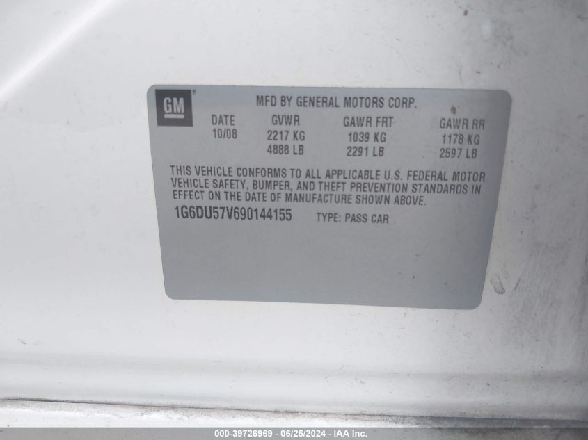 2009 Cadillac Cts Standard VIN: 1G6DU57V690144155 Lot: 39726969