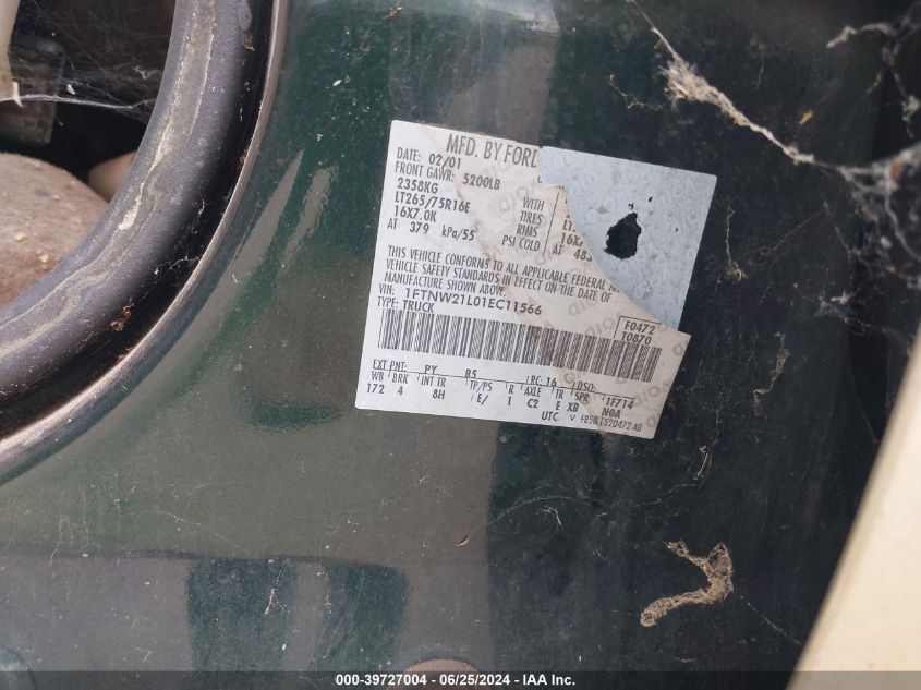 2001 Ford F-250 Lariat/Xl/Xlt VIN: 1FTNW21L01EC11566 Lot: 39727004
