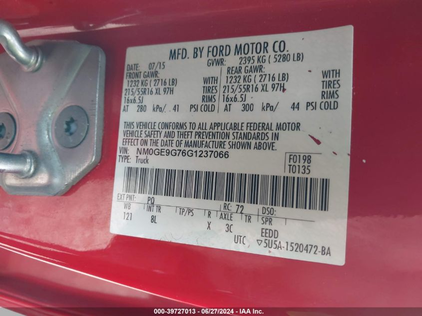 2016 Ford Transit Connect Titanium VIN: NM0GE9G76G1237066 Lot: 39727013